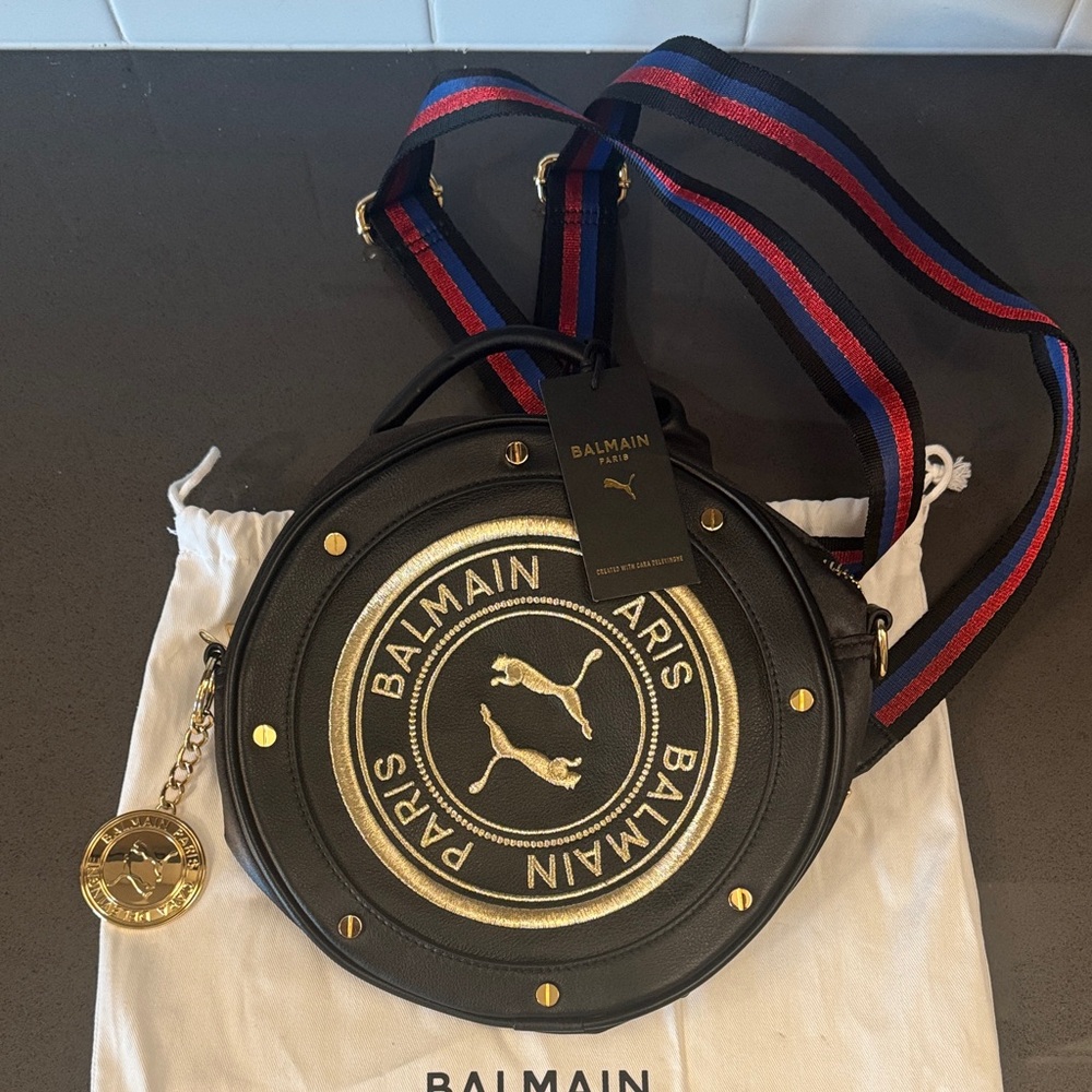 Balmain x Puma Black and Gold Round Bag